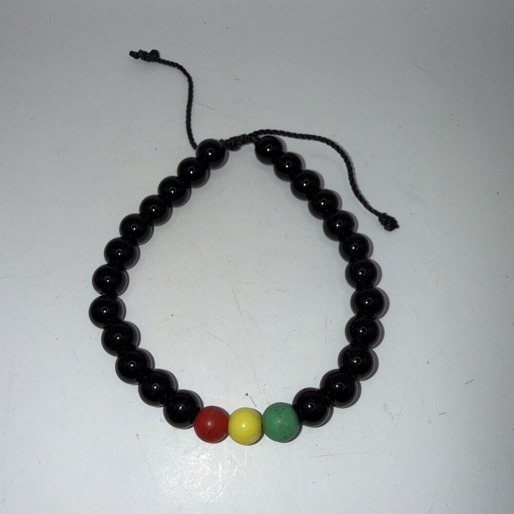Rasta-inspired beaded bracelet Unisex Glass Beads Adjustable Chord